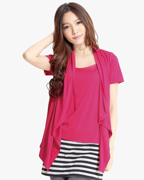 排汗衣/抗UV短袖/纖柔排汗/假兩件-玫紅  |女裝|夏日輕衫系列|排汗衣抗UV系列