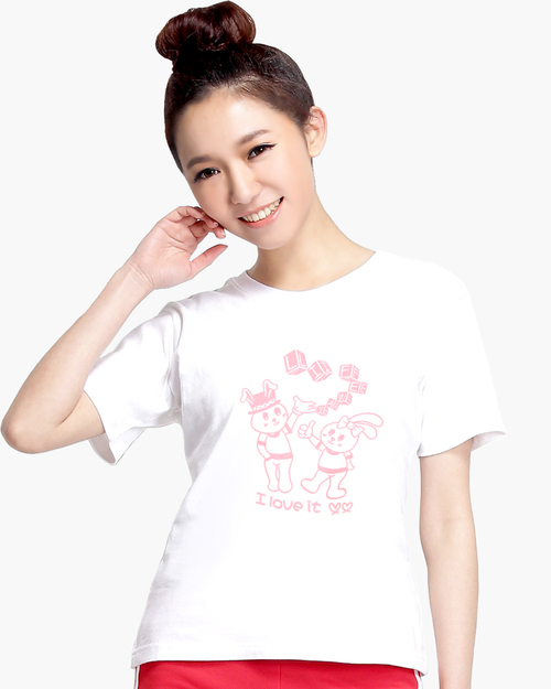 圓領T短袖/純綿/圖T款/可愛兔子/女-白  |女裝|夏日輕衫系列|純棉T恤系列